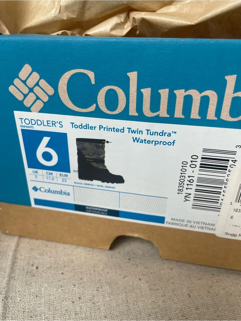 Columbia Kids Black Winter Boots with Yellow Accent